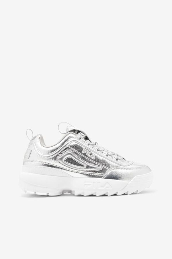 Zapatillas Fila Mujer Metal Plateadas / Metal Plateadas / Blancas - Disruptor 2 Creased Metallic - E